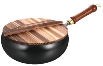 Jubepk Non-stick wok, kinesisk wok, trähandtag, platt botten, värmebeständigt grepp, ingen beläggning av järnkonstruktion, 12,5 tum för hem, kök, hotell användning, Stir-stekverktyg
