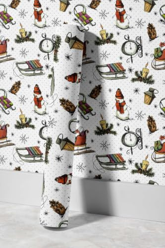 EHOMERY Papier Peint Zen Cuisine Intissé Dessins Animés de Noël Mignons Bonhomme Neige Floral Original Papier Résistant À L'Huile Et La Chaleur 45x300cm