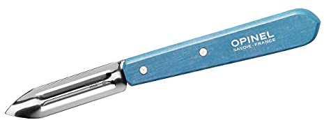 Opinel Couteau à éplucher en acier inoxydable Sandvik pour droitiers et gauchers - Manche en bois de hêtre bleu clair - Taille unique