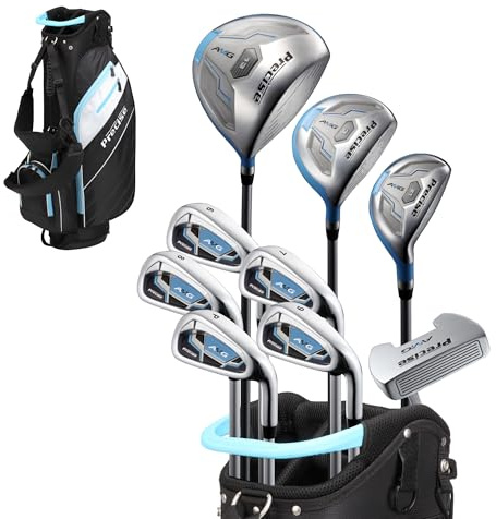 Precise AMG Women's Golf Clubs Full Set – Petite, Regular & Tall Sizes | Beginner & Intermediate | Right Handed | Driver, Fairway, Hybrid, Irons, Putter & Stand Bag - Light Blue - Petite Size