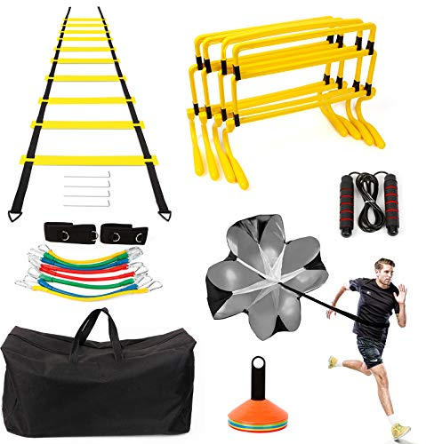 Fußball Training Agility Leiter Hürden Trainingsleiter Widerstands-Fallschirm Koordinationsleiter Widerstandsbänder Widerstandsschirm Springseil Scheiben-Kegel Sportkegeln (Gelb)