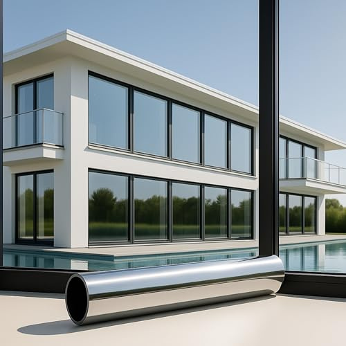 MARAPON ® Fensterfolie selbstklebend inkl. eBook mit Profitipps - Sichtschutzfolie Fenster mit Anti-UV - Milchglasfolie - Milchfolie (Spiegelfolie Silber, 0.75 x 2 m)