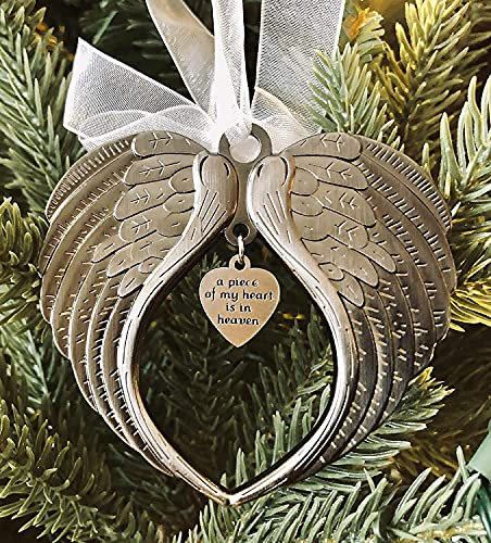 Yueshop Christmas Memorial Baubles, “A Piece of My Heart is In Heaven” Angel Wings Shaped Pendants Christmas Tree Ornaments Hanging Decoration