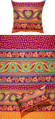 REDBEST Satin Bettwäsche, Bettgarnitur, Bettbezug orientalisch orange-Beere Größe 80x80 cm / 135x200 cm - atmungsaktiv, angenehmes Schlafklima, mit Reißverschluss, mit Reißverschluss