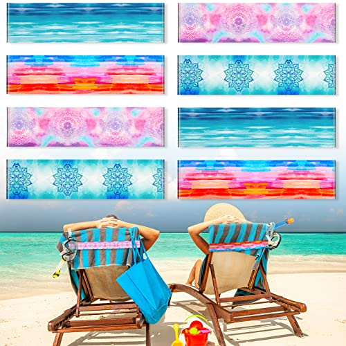 Paquete de 8 bandas de toalla para sillas de playa, clips de toalla de crucero para salón, playa, piscina, sillas, soporte de correa de toalla, elástico, resistente al viento, accesorios de playa para