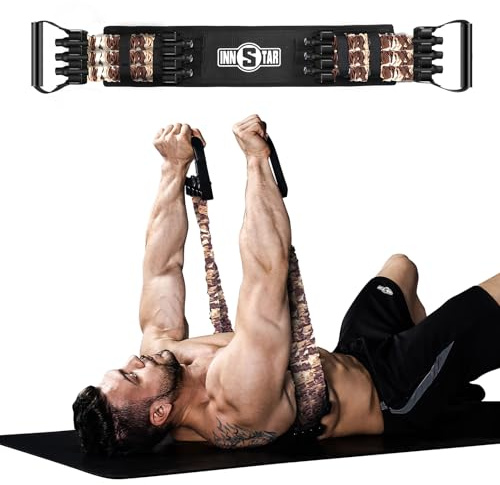 INNSTAR Tragbares Bankdrücken Widerstandsbänder, Verstellbare Bench Press Bands mit 91cm Fitness Stange, Brusttrainer für Arm, Rücken, Bizeps und Brustmuskeln Krafttraining (Men|200LB)