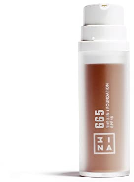 3INA MAKEUP - The 3 in 1 Foundation 665 - Fond de Teint Brun froid avec Sous-Teinte Neutre - Primer Anti-Cernes et Fond de Teint avec SPF 15 et Vitamine C - Vegan - Cruelty Free