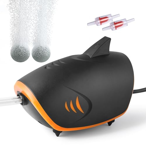 PYPABL Pompe à Air Puissante pour Aquarium 420L/H, 4W Pompe à Oxygène Silencieux à 2 Sorties Métalliques avec Lumière LED, Pompe à Air Réglable pour Aquarium,pour Réservoir 30-600L