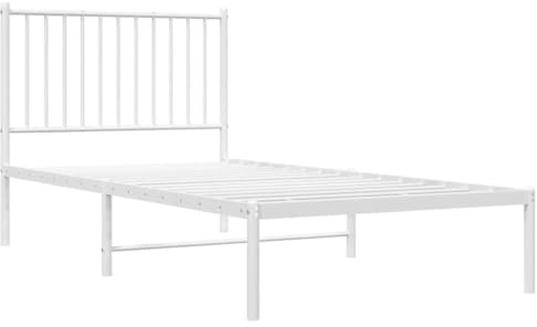 vidaXL Estructura de Cama de Metal con cabecero Blanco 90x190 cm, armazón de Cama, Cama, Muebles de Dormitorio, Marco de Cama, Cama Individual