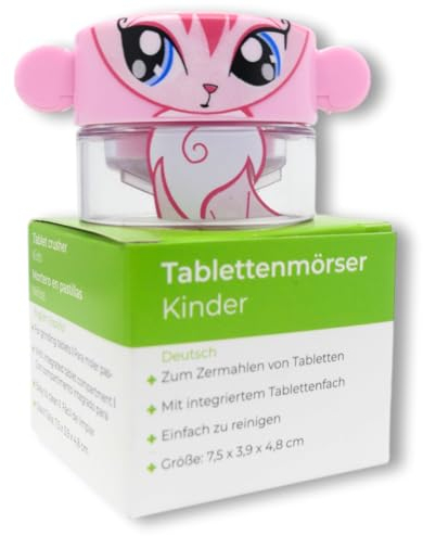 LisaCare Tablettenteiler für kleine Tabletten - 5 x 4cm Pill Crusher für Kinder mit Pillendose klein für unterwegs und Zuhause - Alltagshilfe (Fuchs-Motiv)