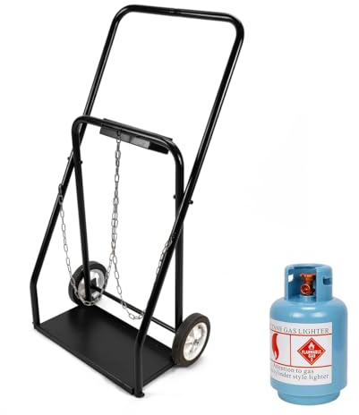 CStern Carretilla Bombona Butano,Capacidad de Carga 130 kg,con Cadena y 2 Ruedas,Carretilla para Bombonas Gas,Carro de Botellas de Acero,Carrito para Bombona Butano,Diámetro Máximo del Cilindro 22 cm