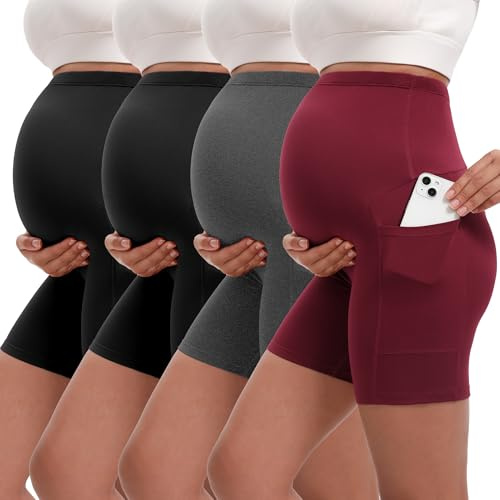 Siimcuzy 4 Pack Women's Maternity Shorts with Pockets Over the Belly