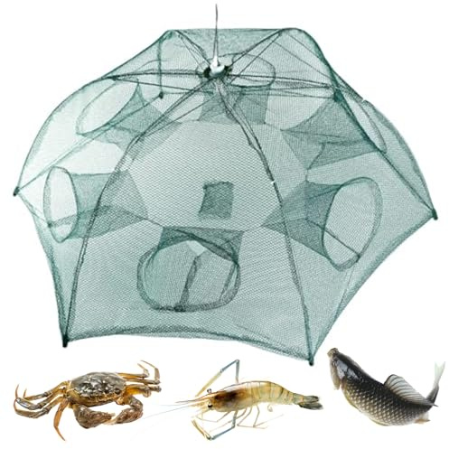 Fish Trap Nylon Mesh Robust Folded Umbrella-Style Minnow Trap 37x16 Inch Portable Minnow Net for Fish Shrimp Crawfish Crab