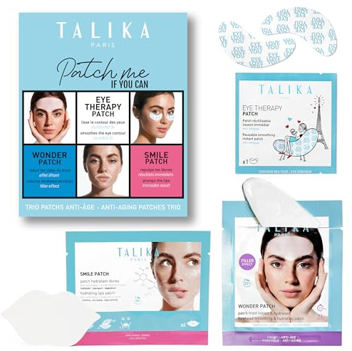 Talika Patch Me If You Can Set | Ensemble de soins de la peau hydratants avec masques pour les yeux, le front et les lèvres | Masques à la biocellulose à l'acide hyaluronique et patchs de thérapie