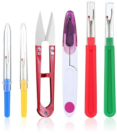 Dreamil Set di separatori per cuciture da cucito, 6 pezzi, con cappuccio protettivo, tagliafili, strumento per rimuovere tagliafili, taglia grande e piccola