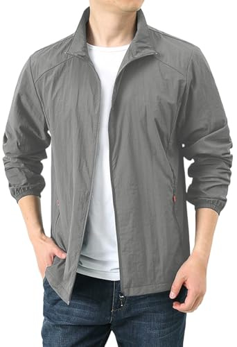 Generisch Giacca estiva da uomo, da montagna, per attività all'aria aperta, a maniche lunghe, con chiusura a strappo, leggera, per il tempo libero, per tutte le stagioni, antivento, giacca a vento