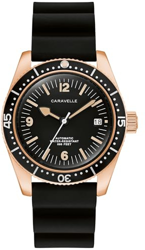 Caravelle by Bulova Men's Automatic Watch, Vintage Sea Hunter, Black Rubber Strap, Black Dial Style: 44B130