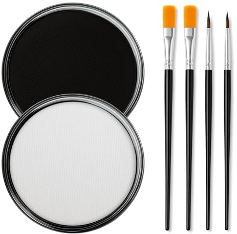 Erinde Pittura per Viso Opaca Nera e Bianca, con 2 Pennelli, Truccabimbi a Base d’Acqua e Atossico, Trucchi Halloween Body Painting, Trucco Teatrale, Face Painting per Bambini e Adulti, Body Painting