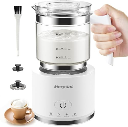 Morpilot Mousseur à Lait Électrique 4 en 1, 500ml 600W Grande Capacité Emulsionneur de Lait Divisé en Verre à Mousse de Lait Chaude et Froide et Lait Chaud, Milk Frother pour Cappuccino Macchiato