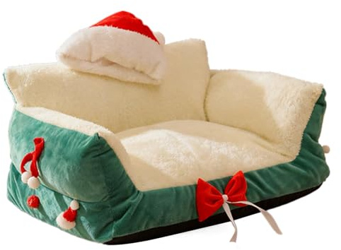 Genérico Sofá Cama para Gatos,Sillón Reclinable Navideño con Gorro De Santa - Sofá para Mascotas,para Cocina Sala De Estar Dormitorio Porche Patio Balcón Apartamento Área De Juego Relajación Interior