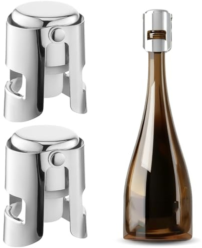 Champagne Stopper, Stainless Steel Bottle Sealer Stoppers, Vacuum Wine Stopper with Food Grade Silicone Leak Proof Keep Fresh Suitable for Champagne, Cava, Prosecco and Sparkling (2 - Pack)