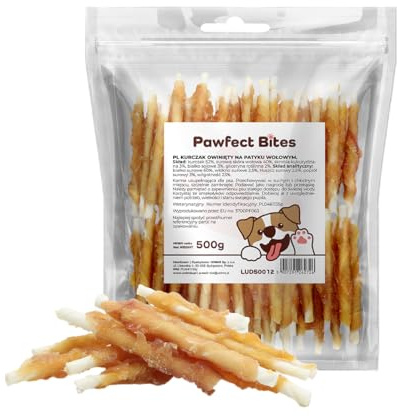 Pawfect Bites Bastoncini da masticare per cani con carne di pollo, 500 g, ossa da masticare per cani di piccola e media, snack senza glutine, snack per cani per la cura dei denti, rullo duro e ricco