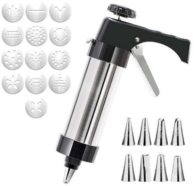 Swanwish Cookie Press Gun Kit - Home & Kitchen Spritz Cookie Maker with 13 Discs + 8 Icing Nozzles for Christmas & Party Baking
