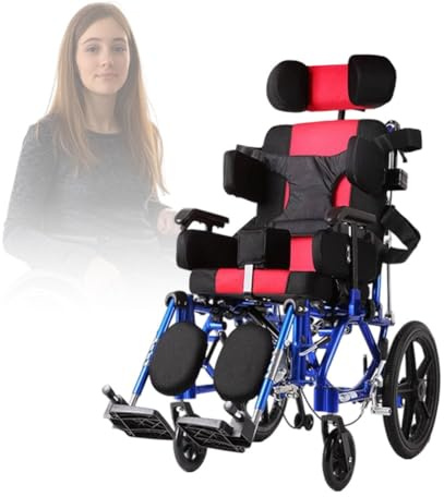 PA-DABAOO Fauteuil Roulant Mobile Pour Paralysie Cérébrale Pour Enfants/Adultes, Fauteuil Roulant Entièrement Allongé En Alliage D'aluminium Avec Appui-Tête Réglable/Position Assise,Adult