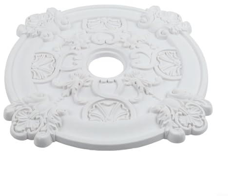 Zeroupshop Medallón de luz de techo redondo de 15.35 pulgadas, cubierta de lámpara de ventilador de poliuretano blanco, placa base decorativa, instalación sin costuras para decoración de sala de estar