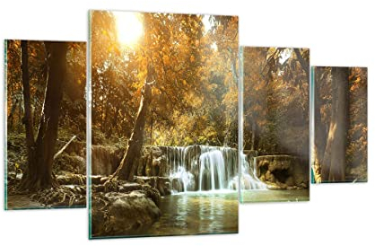 Mehrteilige Bilder auf Glas 160x90cm Glasbild Park Wasserfall Wasser Groß XXL Wanddeko Schlafzimmer Küche Set 4 teilige Wandbilder Dekoration Wohnzimmer Modern Wand Kunstdruck Art GDL160x90-3789