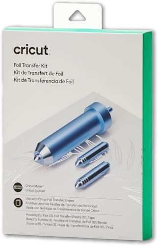 Cricut Foil Transfer Kit, Includes 12 Foil Transfer Sheets, 3 Cricut Tools in 1 with Interchangeable Tips (Fine, Medium & Bold), Tool Housing & Adhesive Tape, for Cricut Maker & Explore Machines