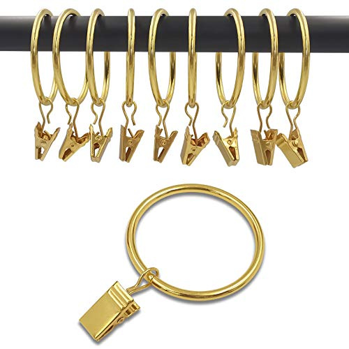 WeeksEight Lot de 40 grands anneaux de rideaux avec clips, clips de draperie en métal avec anneau, pinces à rideaux avec crochets pour suspendre des rideaux lourds, nœuds en tissu, anneaux 4,5 cm I