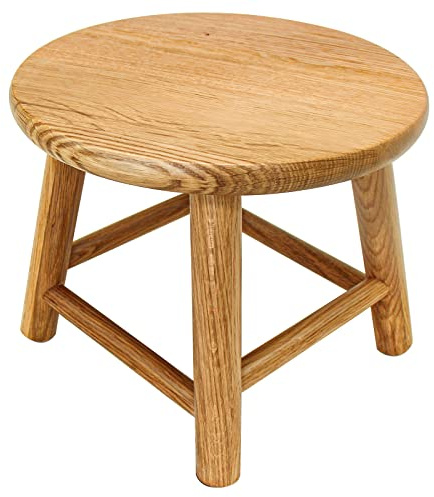 CONSDAN 9-Inch Round Step Stool for Adults & Kids, USA Grown Solid Oak Hardwood, Sturdy Small Foot Stool for Kitchen, Bedroom, Bathroom, Shoe Changing, Plant Stand, Fully Assembled (Natural)