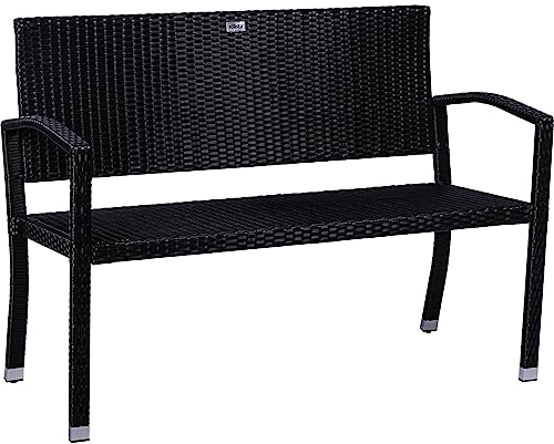 STILISTA 2-Sitzer Gartenbank aus UV-beständigem Polyrattan-Geflecht 122 x 52 x 89 cm, schwarz