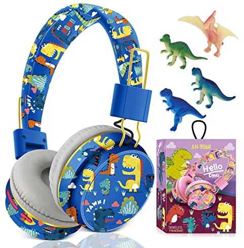 Auriculares Inalámbricos Dinosaurios para Niños, Cascos Infantiles Bluetooth con Micrófono, Ajustables para Mayores de 2 Años Niña, Compatible con iPad/Fire Tablet