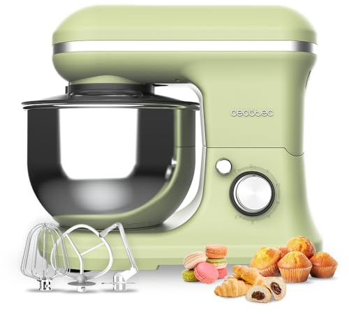 Cecotec Batidora Amasadora Cecomixer Merengue 5L 1200 Verde, 1200 W en 6 Niveles, 5 Funciones, Movimiento Planetario, Diseño Elegante, Bol de Acero de 5 L y Accesorios para Batir y Amasar