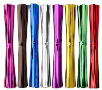 OWLFAVO 800 Pcs 6 Metallic Twist Ties with 1 Storage Box, Plastic 6 Inch Wire Ties for Bread Candy Cookies Bags, for Garden Household and Office Use, 8 Colors