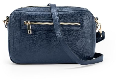 Mauro Pelletteria Borsa donna tracolla media, borsa donna tracolla due scomparti, borsa in pelle donna con tracolla regolabile, Made in Italy, Modello Grace, Blu