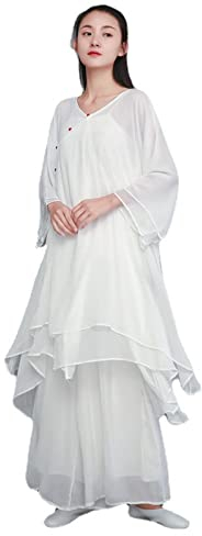 Tai Chi Kleidung Damen Yoga Anzug Kung Fu Uniform Kampfsport Lose Meditationskleidung Zen Tee Meditation Laienkleidung,White-M