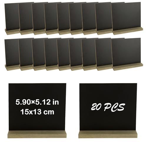 MUXHEL 20PCS Mini Chalkboard Signs 15x13 cm Mini Chalk Boards with Stands Wooden Small Chalk Boards Mini Blackboards for Message Signs School Wedding & Party Event Decoration