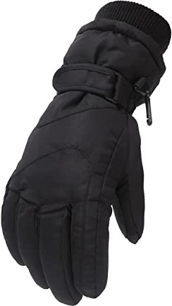 Guanti da sci per bambini, impermeabili e antivento, per ragazzo/ragazza, unisex, per sport invernali, sci, snowboard, equitazione, corsa, escursionismo (nero, S (4-7 anni)