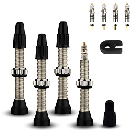 KERD_DANS Válvula Tubeless TMB de 40mm (4 Uds) + 4 Obuses Adicionales para Válvula Presta de Bicicletas MTB, Incluye Herramienta de Extracción de Núcleos de Las Válvulas.