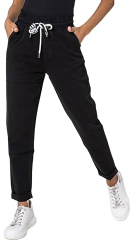 Nina Carter P500 dam joggingbyxor, hög midja, jeansbyxor, sommarjeans, Svart (P500-1), L (Smal)