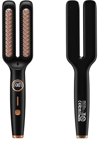 UKLISS Spazzola lisciante, doppio pettine lisciante con indicatore a LED, pettine lisciante per capelli con protezione dal calore, anti-combustione, rapido 30 secondi