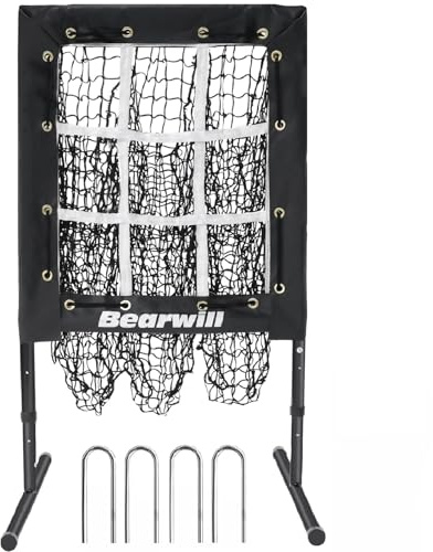 Bearwill Pitching Net, 9 Hole Pitching Net with Strike Zone, Adjustable Baseball Softball Pitcher Training Equipment with Throwing Pitching Target