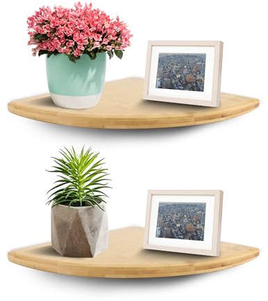 Estantería de pared de esquina, estante de esquina flotante de madera, estante de esquina de pared, estantes de esquina flotantes, estantes de esquina para dormitorio, cuarto de baño (2 piezas(7,09