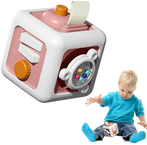 Cubo de Actividades Montessori Juguete Sensoriales para Niños.Juguete de Fidget para bebé de 18 meses+.Desarrolla habilidades motoras finas,ideal para viajes y aprendizaje educativo portátil(rosa)