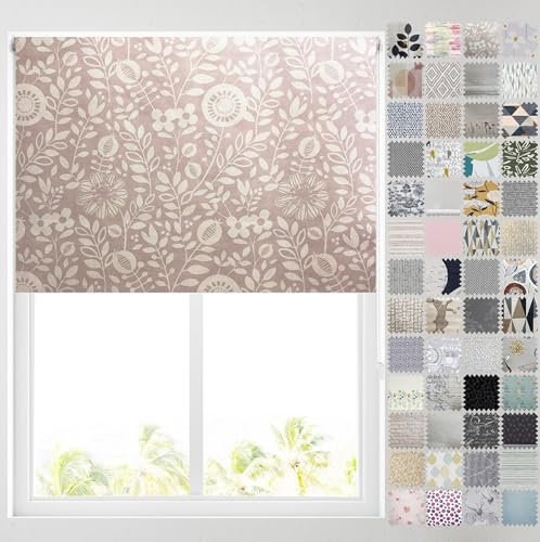 Barnes Blinds - Blackout Pattern Roller Blinds for Windows, Custom Cut to Size - Thermal Fabric Durable Fittings Easy Fit (Blush Floral 61cm)