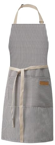 DILLMAN Kitchen Cooking Adjustable Aprons - Men Women Bib Soft Chef Stripes Apron with 2 Pockets (Narrow Brown Strips)