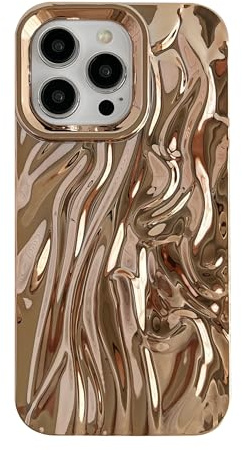 Caseative iPhone 16 Pro Max Case, Pleated Water Ripple Chrome Wave Pattern, Gold, Soft Compatible, Wireless Charging, Multi-Resistant